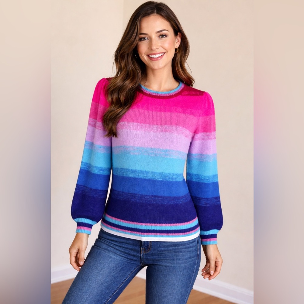 NWT Lilly Pulitzer Ruby Red Ombre Sunset Stripe Crew Neck Sweater Women’s Small